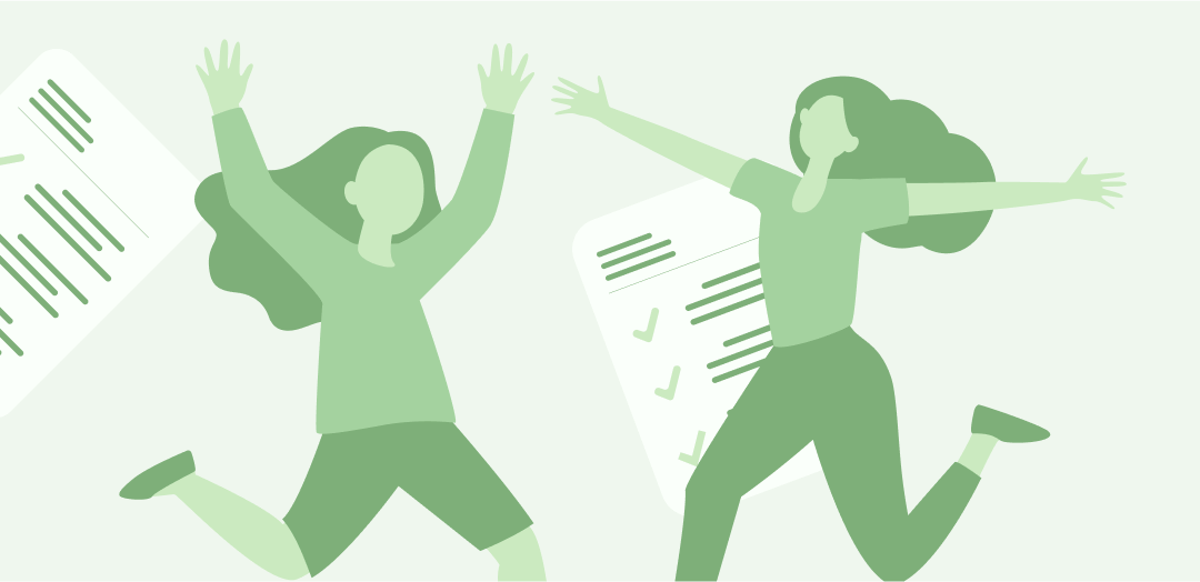 Dwie radosne kobiety i dokumenty w tle