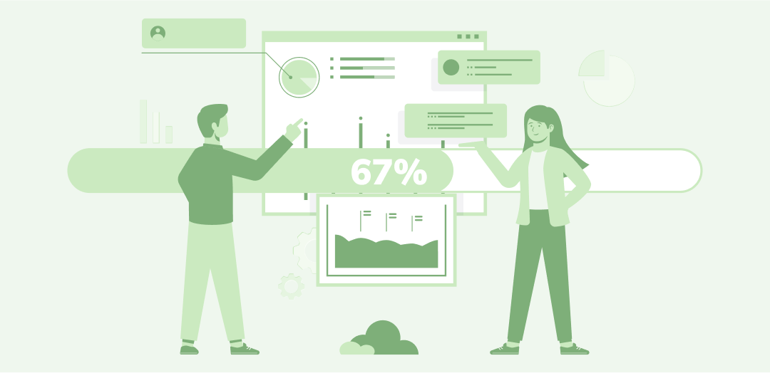 Dwie osoby analizują wpływy na zbiórkę z paskiem zapełnionym do 67%